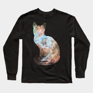 Nebula Cat Silhouette Long Sleeve T-Shirt